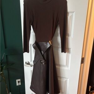 Calvin Klein Women's Pleather Combo Midi Dress